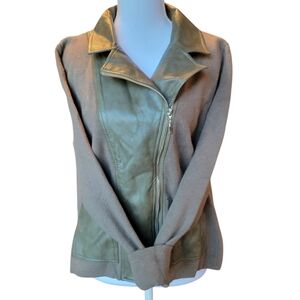 Anthropologie Sioni Green Faux Leather Knit Moto Jacket